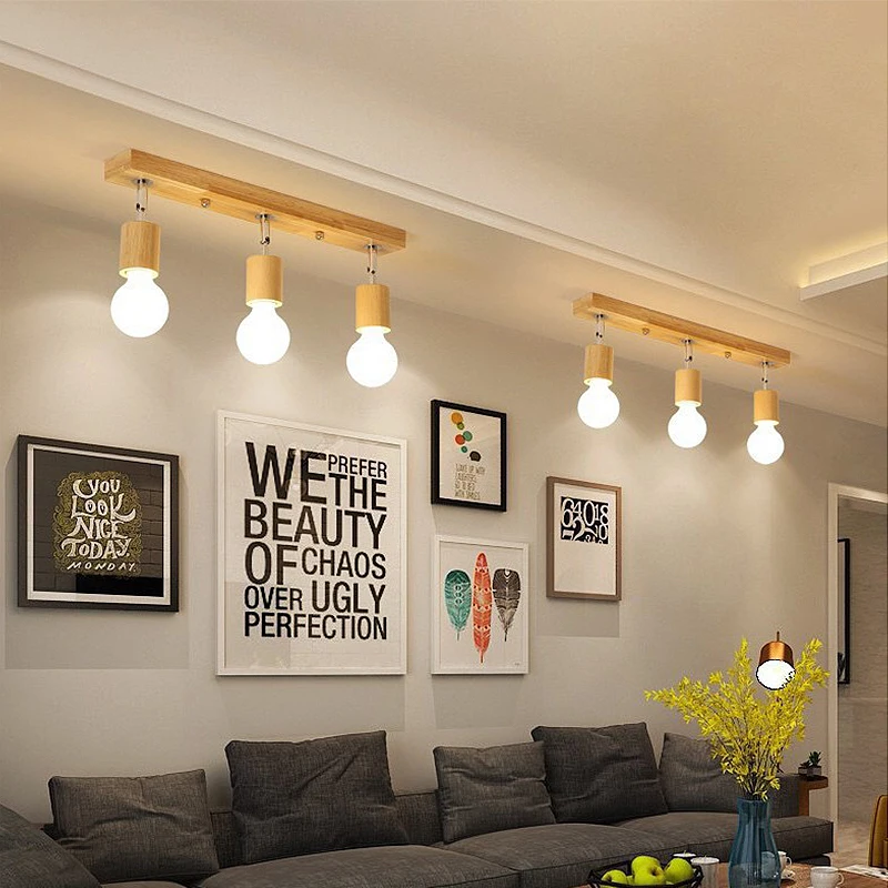 Imagem -02 - Nordic Wooden Rotatable Teto Light Refletor Led Ajustável Iluminação de Uma e Três Cabeças Living Room Clothing Store