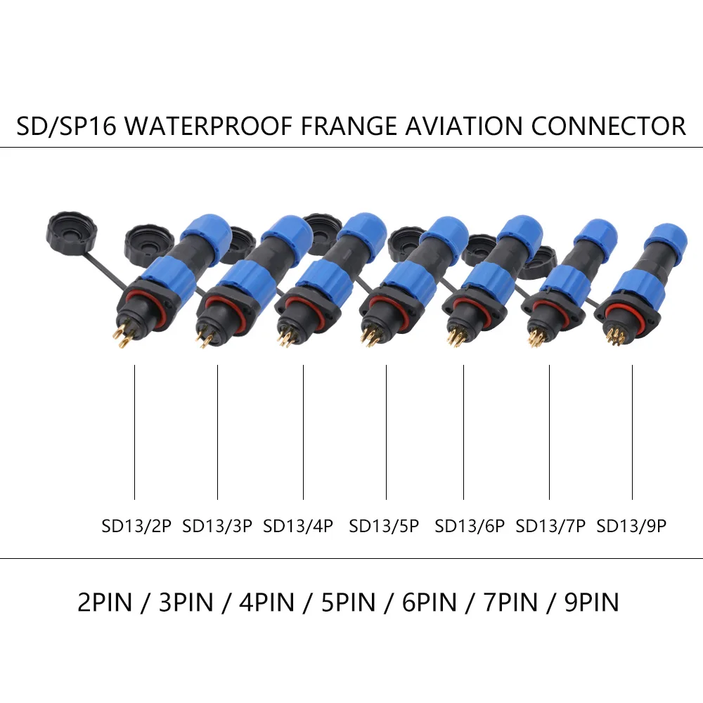 SP16 IP68 Waterproof Connector Plug and Socket 2 3 4 5 7 9PIN Connectors with 2 Hole Flange Type Plug DIY YOU Top Quality