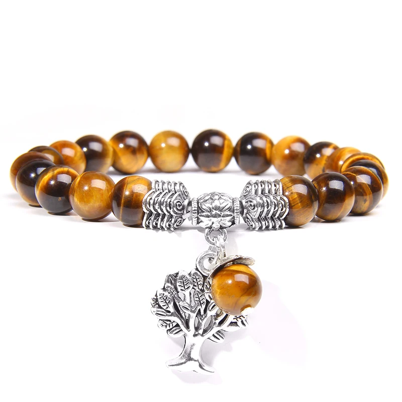Women Bracelets Men Charm Natural Tiger Eye Stone Tree of Life Bracelets Reiki Healing Energy Yoga Meditation Bracelet Jewelry