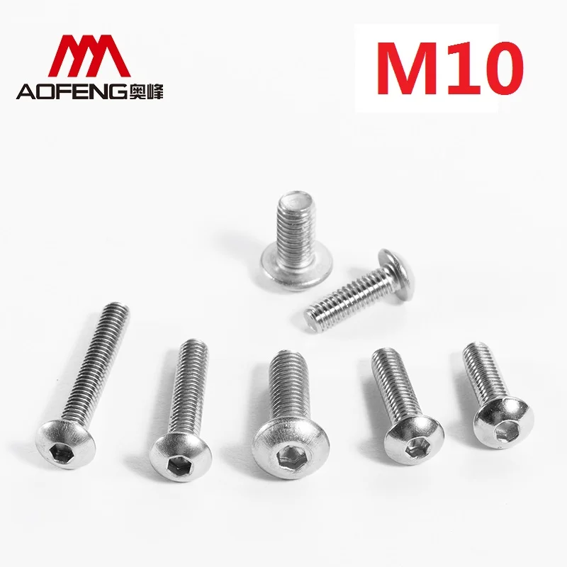 M10 304 Stainless Steel Hexagon Socket Button Head Screws M10*12 18 20 40 80 90 100 120 150mm ISO7380 Pan Head Full Thread