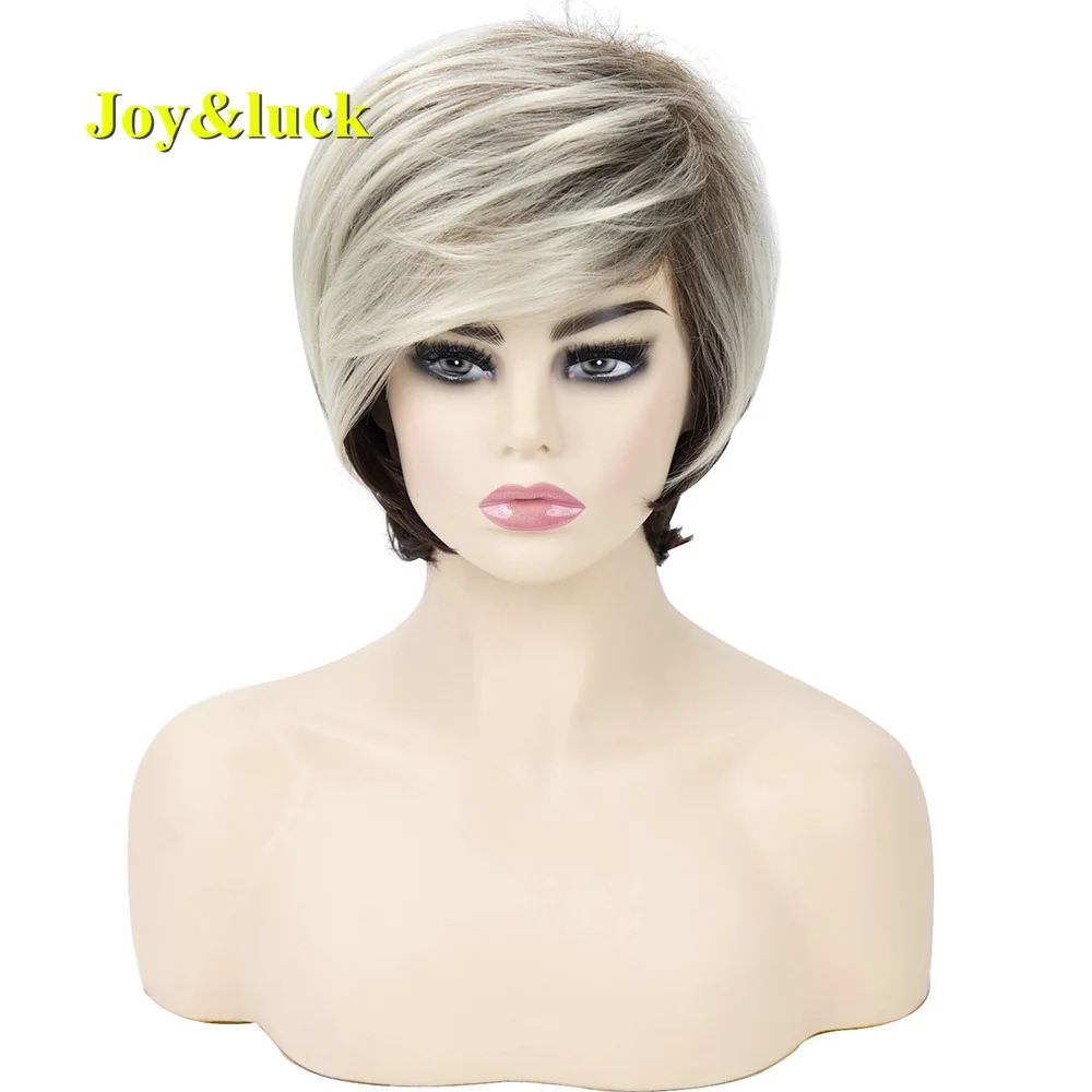 Synthetic Hair Short Blonde Ombre Brown Straight  Wigs With For Women Natural Daily Use Bob Wig