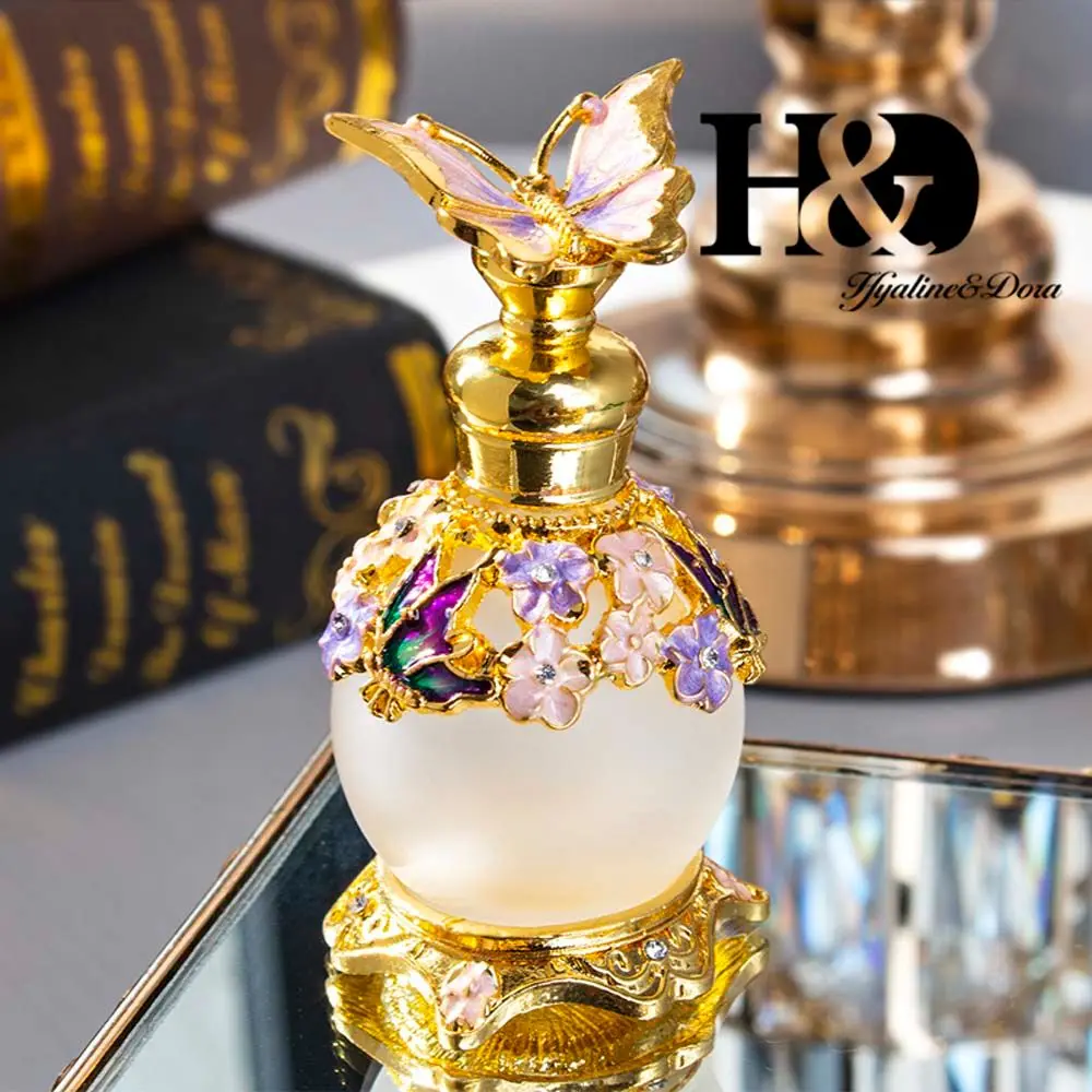 4 Color Metal Capped Butterfly Perfume Bottle Retro Empty Refillable Essential Oil Container Home Wedding Decor Lady Women Gift