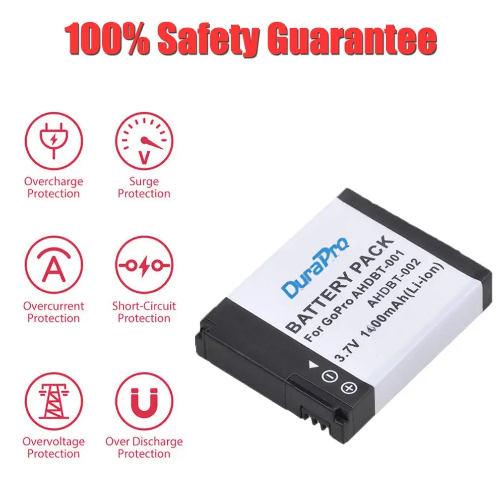 DuraPro 1400mAH AHDBT-001 AHDBT-002 Li-ion Battery for GoPro HD Hero 1 2 Hero1 Hero2 Motorsports Surf Outdoor 960