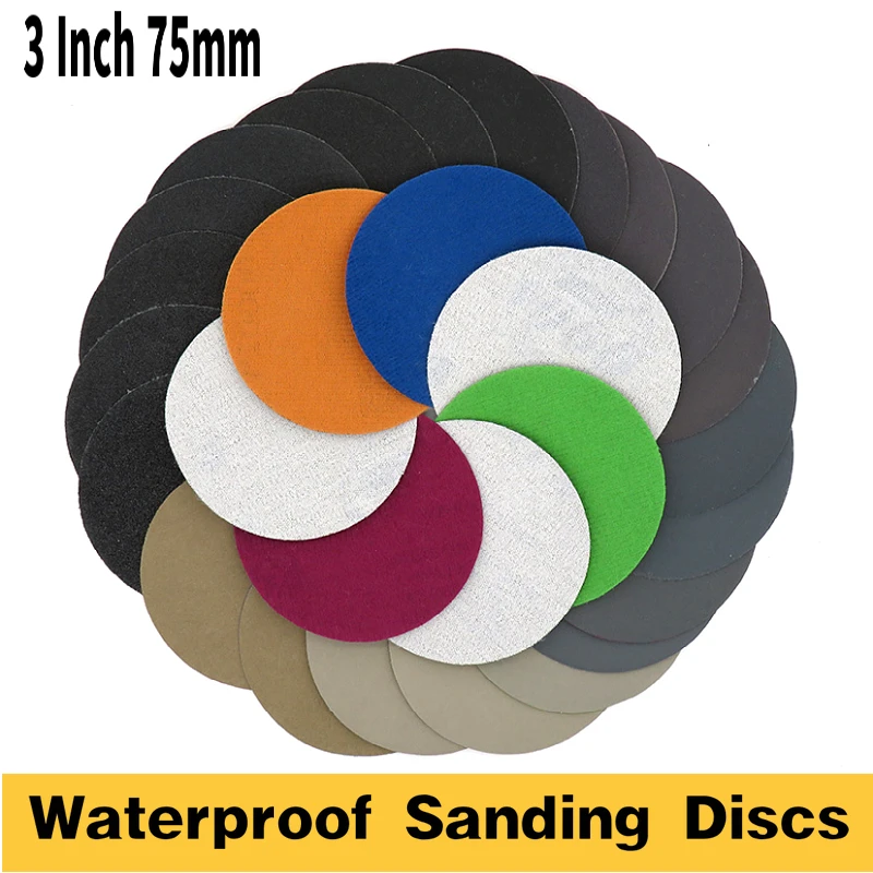 30 Pcs 3 Inch 75mm Waterproof Sanding Discs Hook & Loop Silicon Carbide Sandpaper Wet/Dry Assorted Grit for Polishing