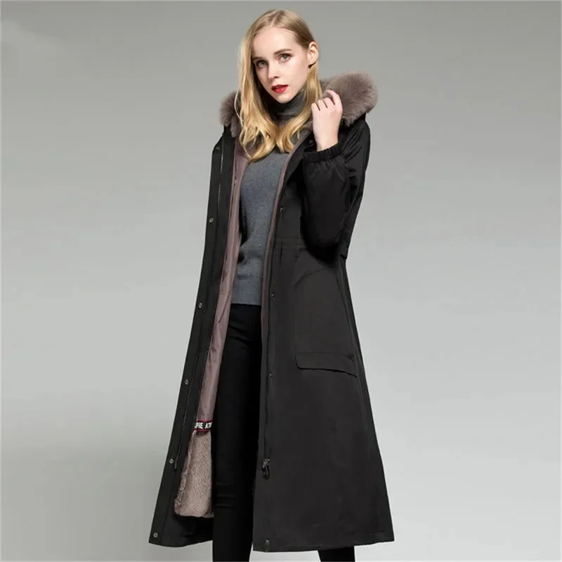 2021 New Women Winter Warm Parker Female Detachable Mink Fur Big Fur Collar Korean Extended Imitationfur Chaquetas De Muje