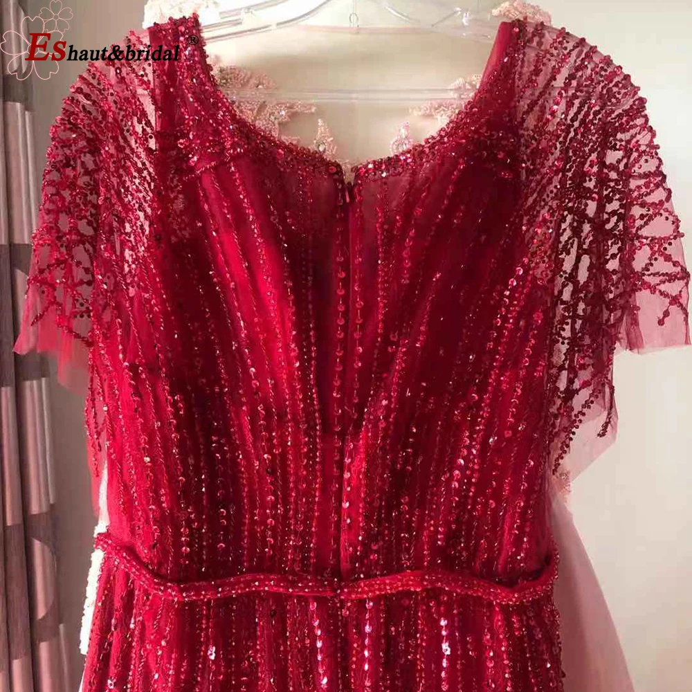 Dubai Burgundy Luxury Mermaid Evening Dresses for Women 2024 Elegant Beading Crystal Formal Wedding Prom Party Gowns Customized