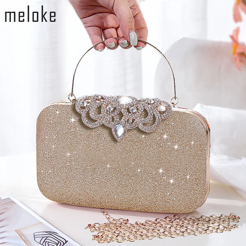 

Meloke new fashion Sequined Scrub Clutch Women's Evening Bags Bling Day Clutches Gold Wedding Purse Female Handbag MN2023