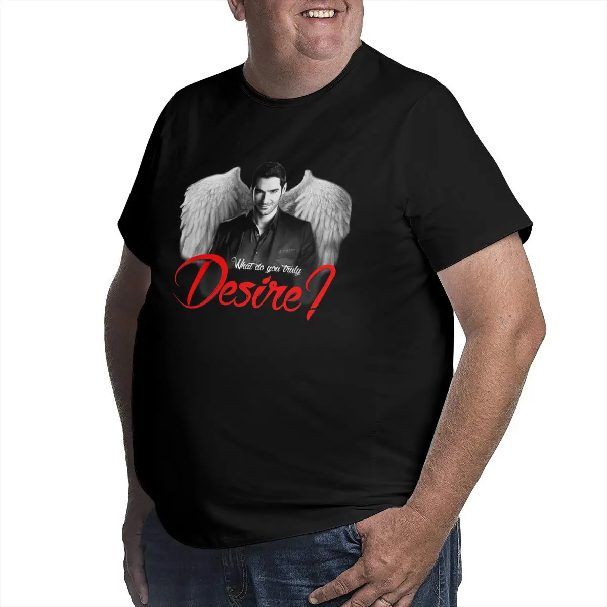 Men Lucifer Morningstar What Do You Truly Desire T Shirts Cotton Clothes Novelty O Neck Big Tall Tees Large 4XL 5XL 6XL T-Shirts