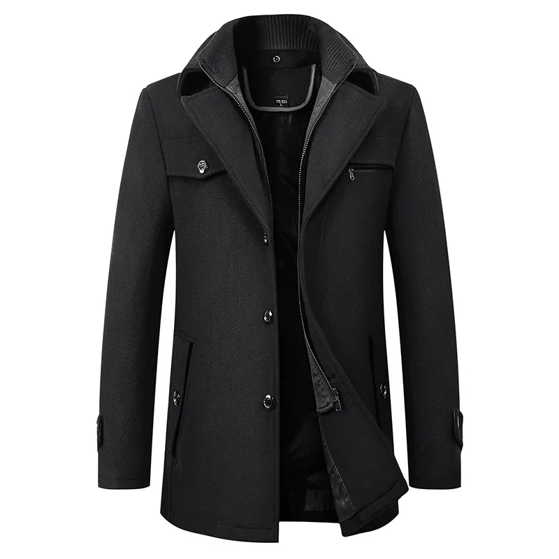 New Men Winter Wool warm Coat Fashion Brand Comfortable Thick Wool Blends Woolen Pea top Coat Male Trench casual Overcoat