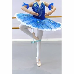 Tutú de Ballet profesional con lentejuelas para niños y adultos, traje de baile de bailarina del lago de los cisnes, tutú de panqueque, vestido de Ballet azul y rosa para niñas y mujeres