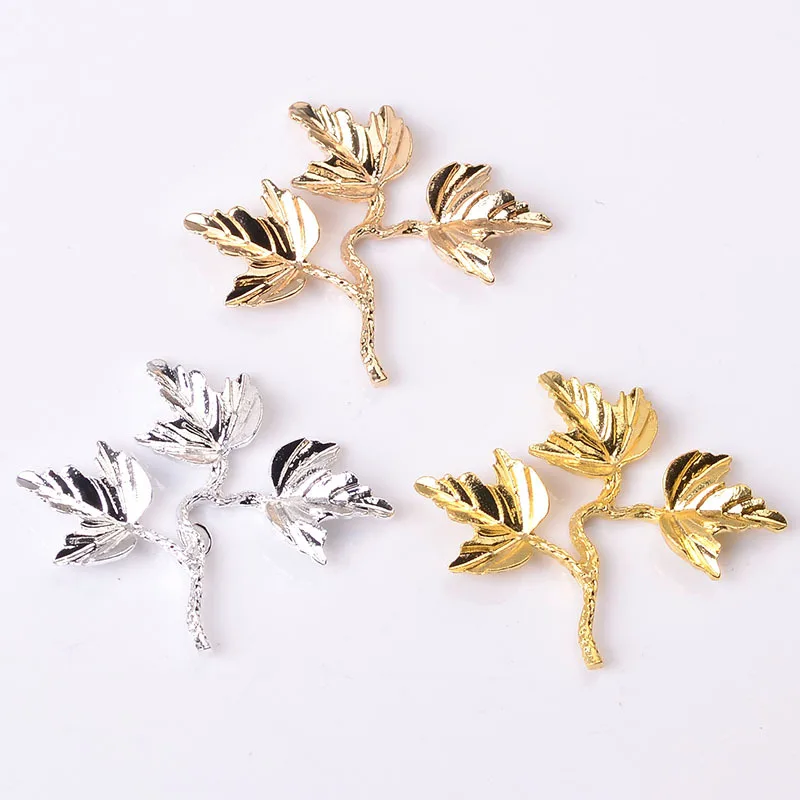 50pc 35*40mm KC Gold color Big Leaf Branch charm for wedding hair Jewelry Findings for DIY Handmade Jewelry Making