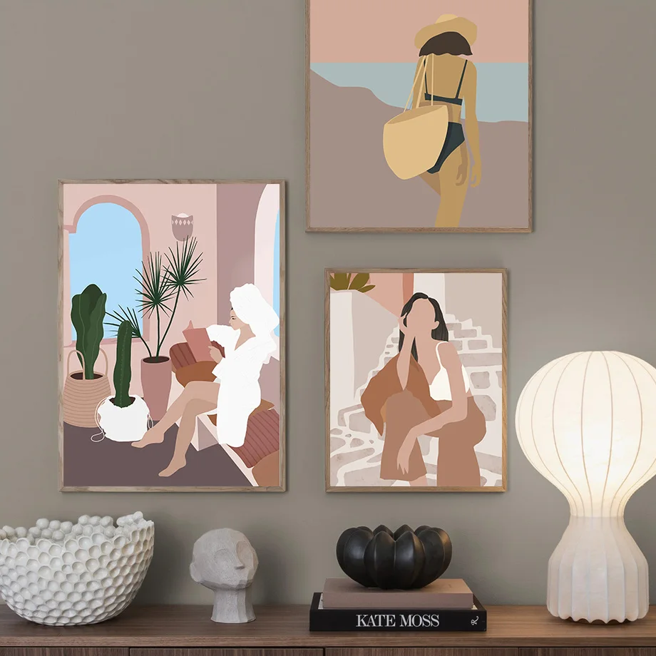 Minimalism Abstract Sexy Girl Cactus Leaf Wall Art Canvas Painting Nordic Posters And Prints Wall Pictures For Living Room Decor