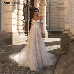 Smileven-vestido De Novia De encaje con manga abombada, bohemio, escote en forma De corazón, para niñas