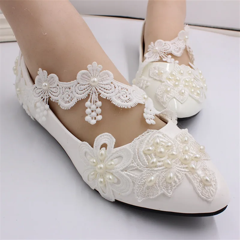 White lace wedding shoes hot sale Flat wedding dress shoes bride bridesmaid shoes fashion women\'s shoesBH163