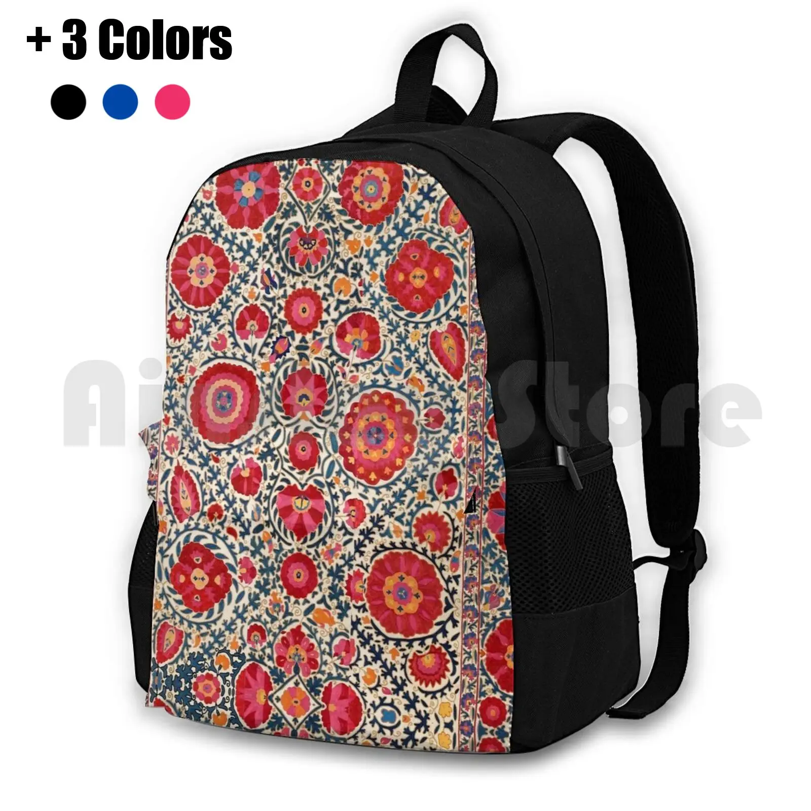 Kermina Suzani Uzbekistan Embroidery Print Outdoor Hiking Backpack Riding Climbing Sports Bag Vintage Vintage Rug Carpet