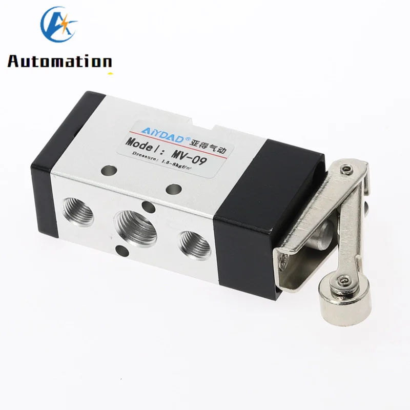 MV-09 Roller Lever 2 Position 5 Way Scroll Wheel Mechanical Valve MV522R Air Inlet Outlet 1/4\