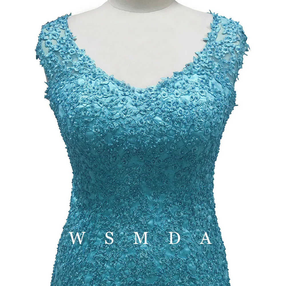 Vestidos de encaje para madre de la novia, vestido de fiesta de boda, cuello en v, ilusión en la espalda, vestidos de noche formales