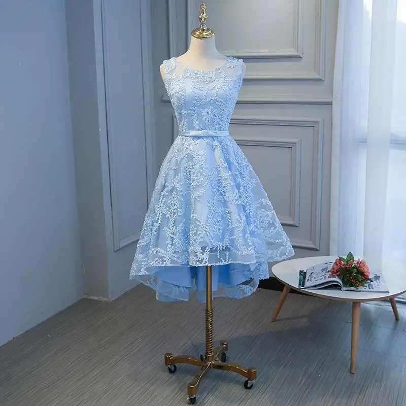 Elegant Lady Light Blue Bridesmaid Dreesses High Quality Organza with Lining and Applique Zipper Back Accept وصيفه الشرف فساتين