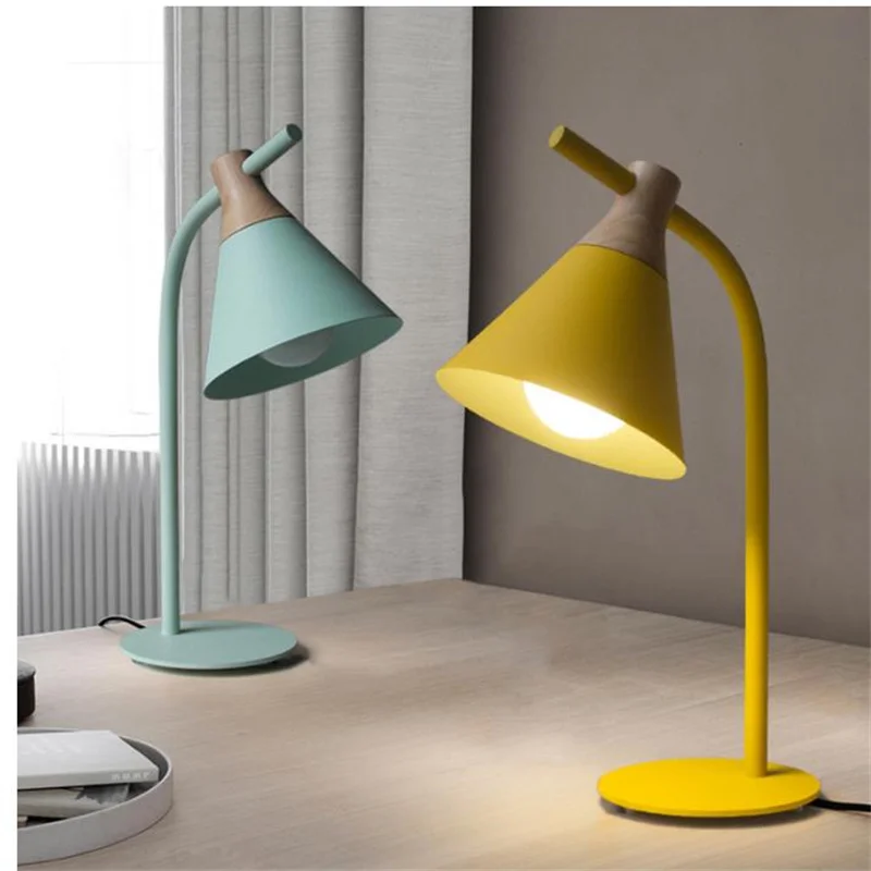 

Nordic simple iron wood table lamp modern countryside desk lamp LED E27 with 4 colors for study bedroom parlor bookstore hotel