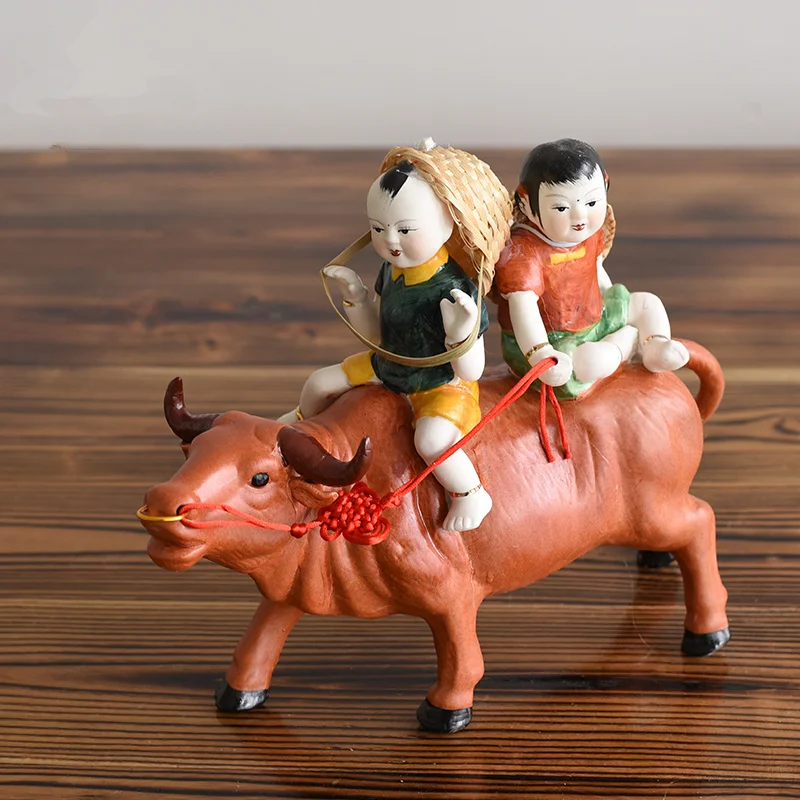 

Pastoral Fashion Ceramic Statues cow Home Decoration Ornament Animal child cowherd boy and girl Ornaments