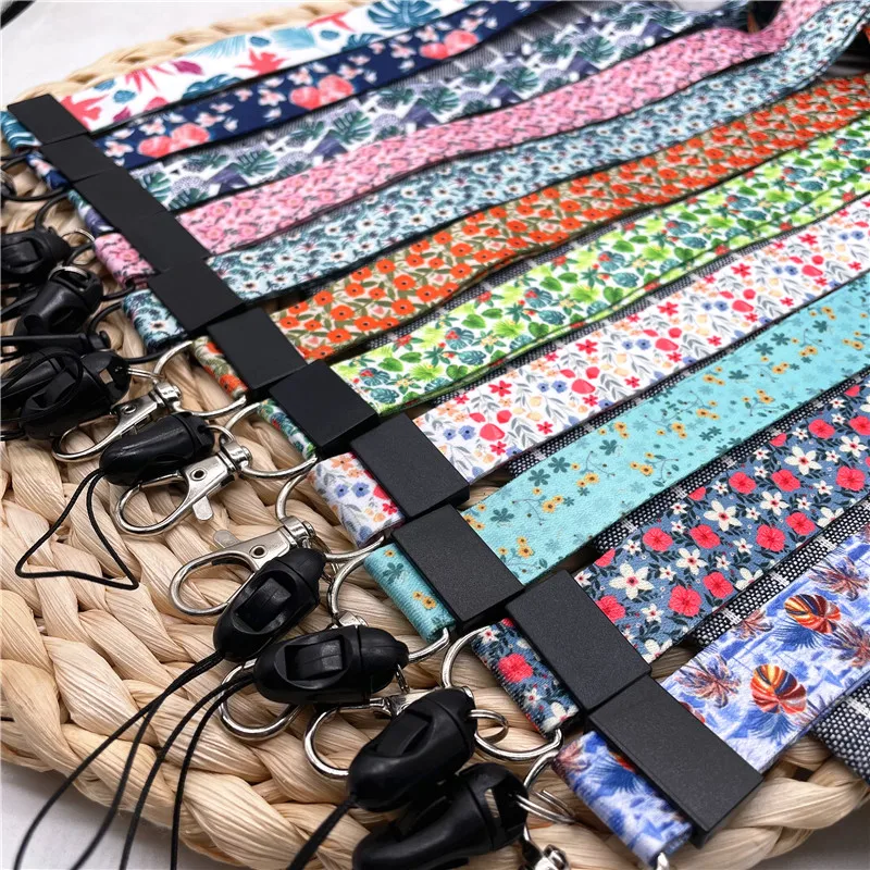 10Pcs/Lot Summer Flower Print Phone Lanyard Straps For Camera Mobile Phone ID Card Long Hanging Rope String Keychain Neck Strap