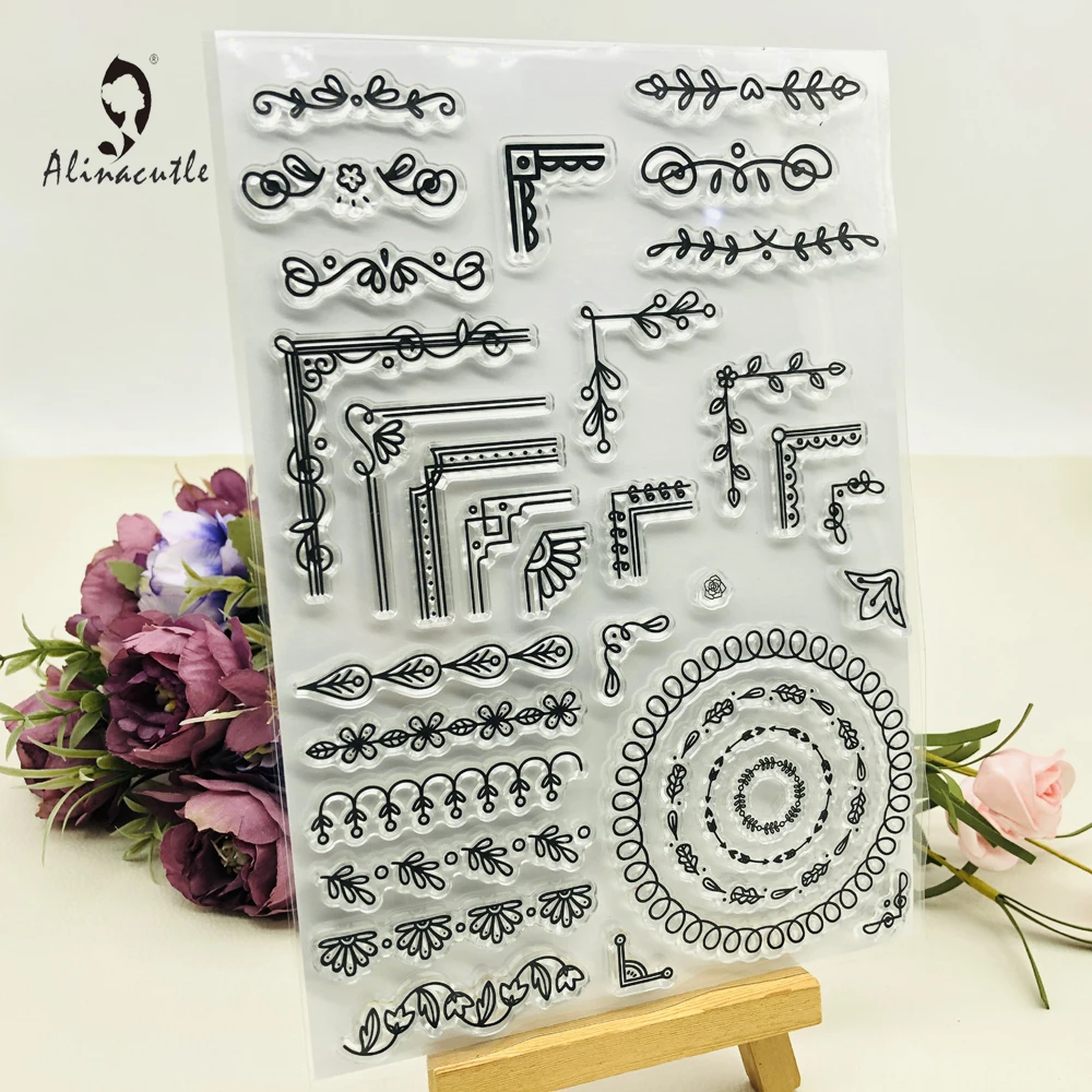 Alinacutle CLEAR STAMPS Leaf Flower Border Corner Scrapbooking Card Album Paper Craft Rubber Roller Transparent Silicon Stamp