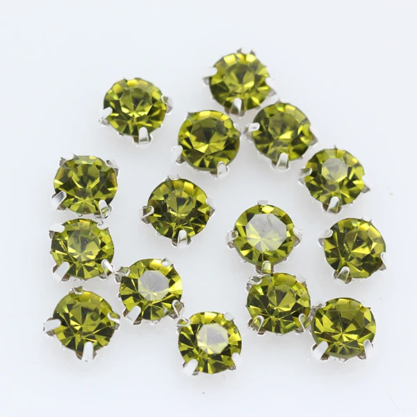 3/4/5/6/7/8/10mm Olive Round Rhinestones Flatback With Claw Sew On Crystal diamanté Stone For Clothes Crafts Wedding Dress Trims