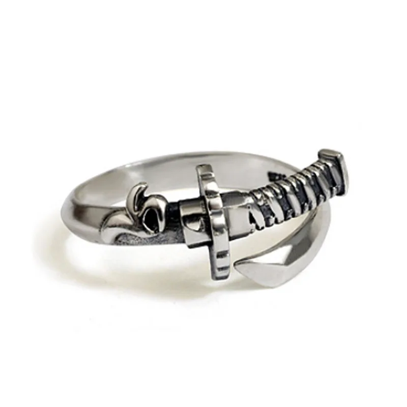 Vintage Samurai Sword Ring Design S925 Sterling Silver Personality Open Resizable Ring Retro Old Original Wholesale Lots Bulk