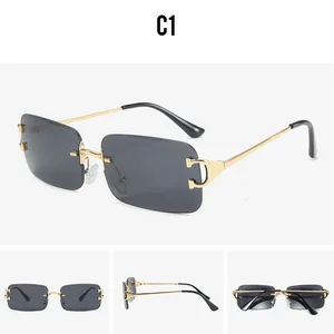 2021 New Fashion Retro Color UV400 Punk Without Aro Square Male Sunglasses Without Aro Sunglasses Gradient Fashion glasses 6 Main Sales Cartier Glasses - №4