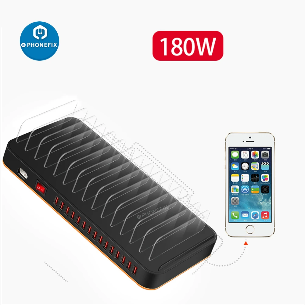 

15 Port USB Charger Station Quick Charge 3.0 PD Fast Charger 100W 180W Charging Station Organizer For iPhone Mobile Device