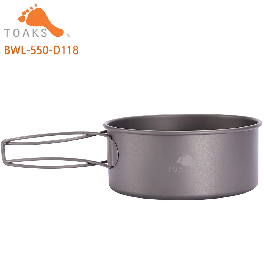 TOAKS Camping Titanium Bowls 550ml With Titanium Folding Handles Folding Bowls Cookware D103MM & D118MM