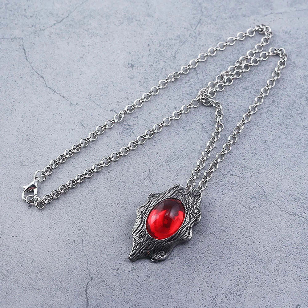 Cosplay Jewlery Pendant Necklace Halloween Kids Gifts DMC Dante Cosplay Accessory Chain Necklace Red Stone Pendant Alloy