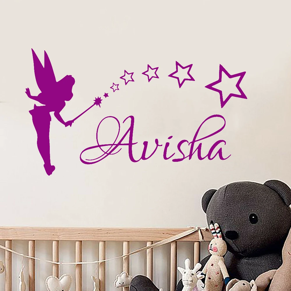Little fairy Wall Stickers Girls Personalized Name Wall Decals Kids Room Headboard Wardrobe Art Decor Vinyl Wall Murals Y446