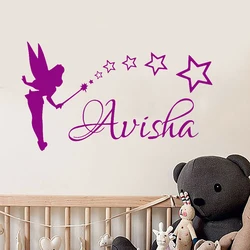 Little fairy Wall Stickers Girls Personalized Name Wall Decals Kids Room Headboard Wardrobe Art Decor Vinyl Wall Murals Y446
