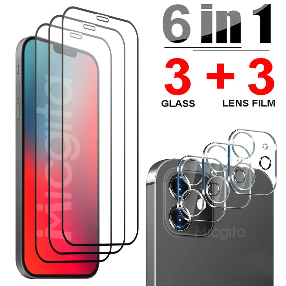 6 in 1 Gehärtetem Glas Für iphone 12 Pro Max Screen Protector 3D Kamera Objektiv Glas Volle Abdeckung Film Für iphone 12 mini Glas