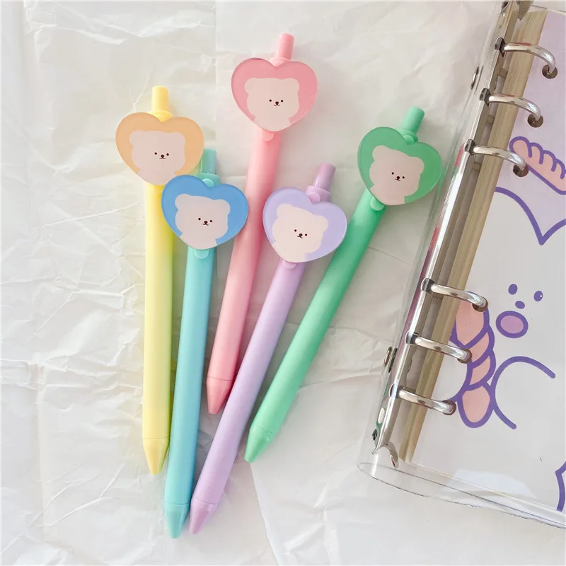 Sharkbang New Arrival 1PCS Cute Bear Heart Series Black Ink Gel Pen Press Type Graffiti Pen Writing Pen School Stationery