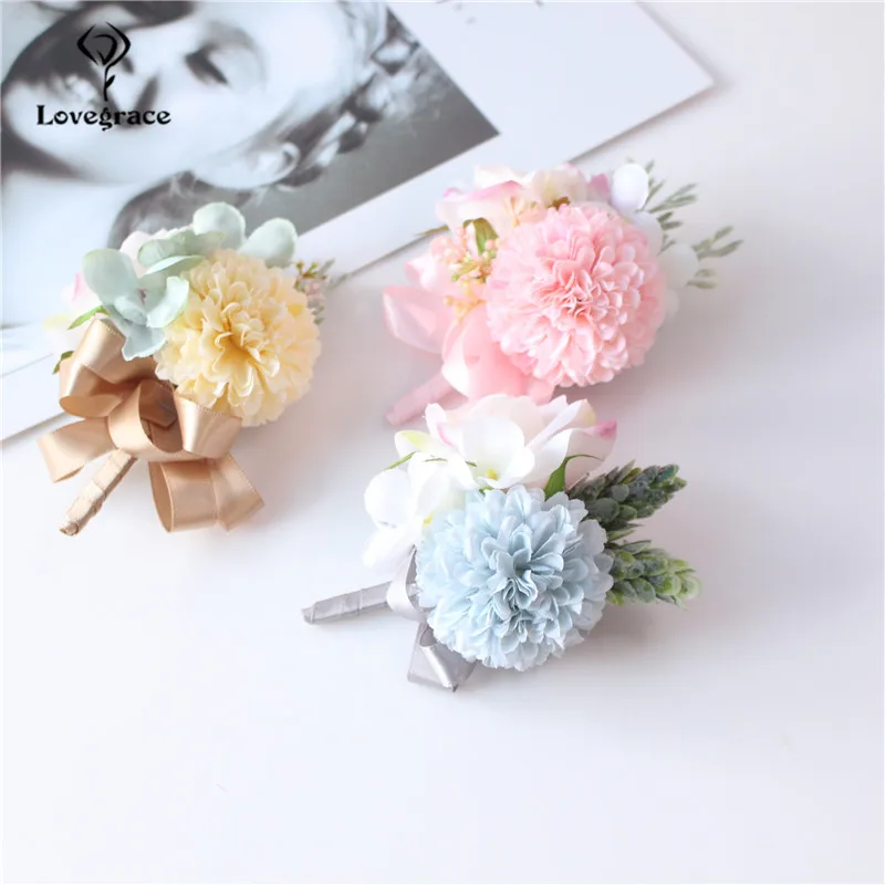 Bruiloft Corsages en Boutonnières Zijde Rozen Roze Pols Corsage Armband Bloemen Bruiloft Bruidegom Boutonniere Pin Corsage Bloemen