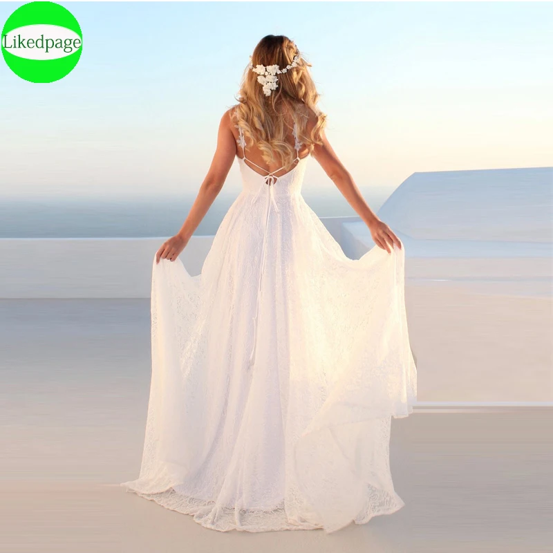 Vintage dentelle plage robes De mariée 2020 Vestidos De Novia Sexy robes De mariée dos nu Simple Boho Robe Mariage pour les femmes