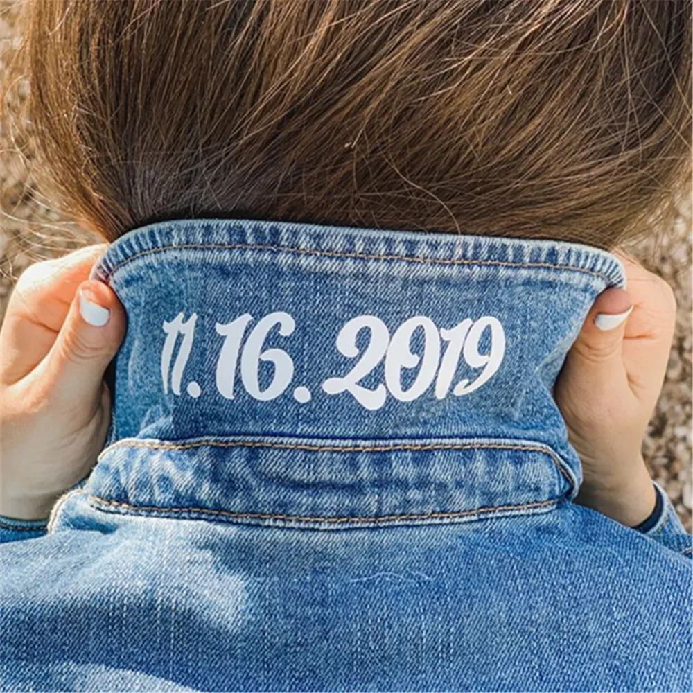 Custom Bride Denim Jacket - Personalized Wedding Date Jacket Bride Jean Jacket MRS Jacket Bride to Be Gift Bridal Shower Gift Id