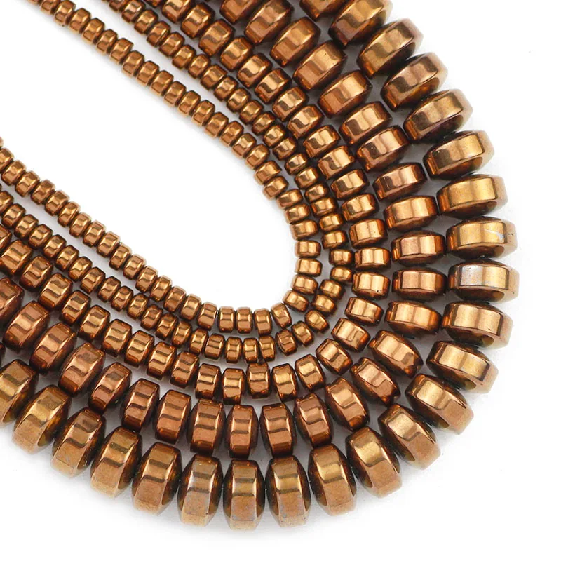 فواصل حجرية مستديرة من الهيماتيت الطبيعي لصنع الحلي ، حبات سائبة ، أسطوانة مسطحة ، نحاسي أحمر ، إكسسوارات أساور تصنعها بنفسك ، 3 تقسم ، 4 ، 6 ، 8 #1