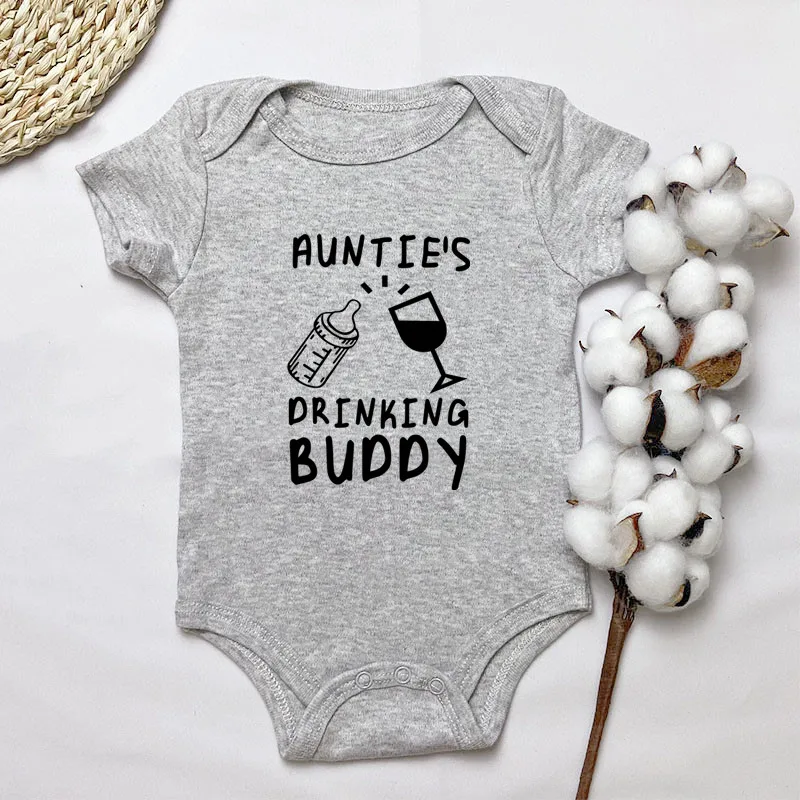 Auntie\'s Drinking Buddy Baby Shirt Aunt Shower Gift Pregnancy Announcement Infant Newborn Clothes Outfits 0-24M