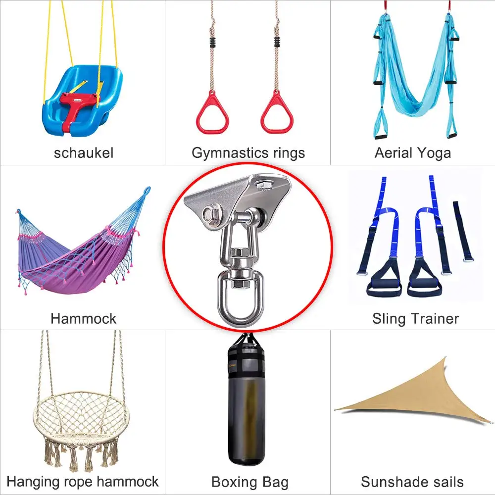 Stainless Steel Heavy Duty Concrete Wooden Swing Hangers Sets for Yoga Hammock Chair Sandbag Swing 500kg Capacity 360 Rotate