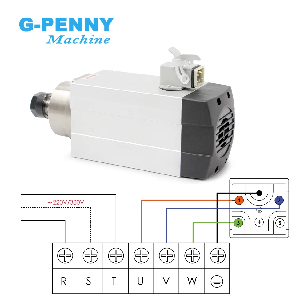 g-penny 1.5kw ER20 air cooled spindle motor square spindle air cooling 4 pcs bearings 0.01mm accuracy for CNC engraving