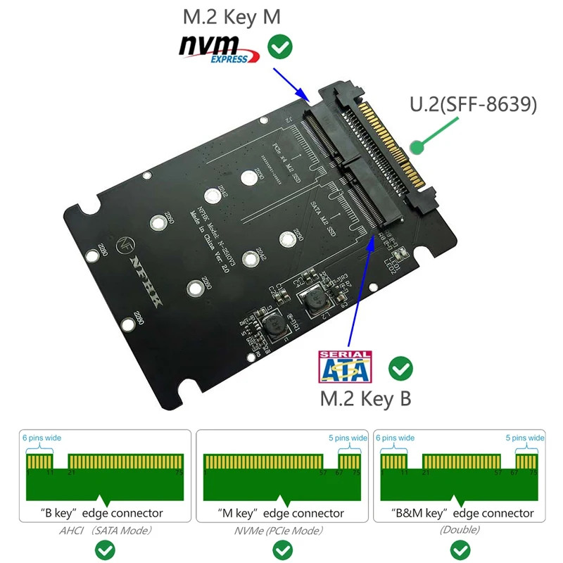 NVME Adapter Riser M.2 SSD To U.2อะแดปเตอร์2in1 M.2 NVMe + M.2 SATA NGFF SSD ไปยัง PCI-e U.2 SFF-8639อะแดปเตอร์ PCIe M2 Converter Card