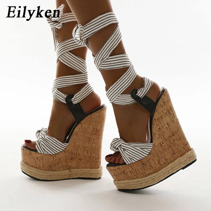 Eilyken GLADIATOR Ankle Lace-Up Women Sandals Fashion Platform Wedges Heels Open Toe Banquet Party Ladies Summer Shoes