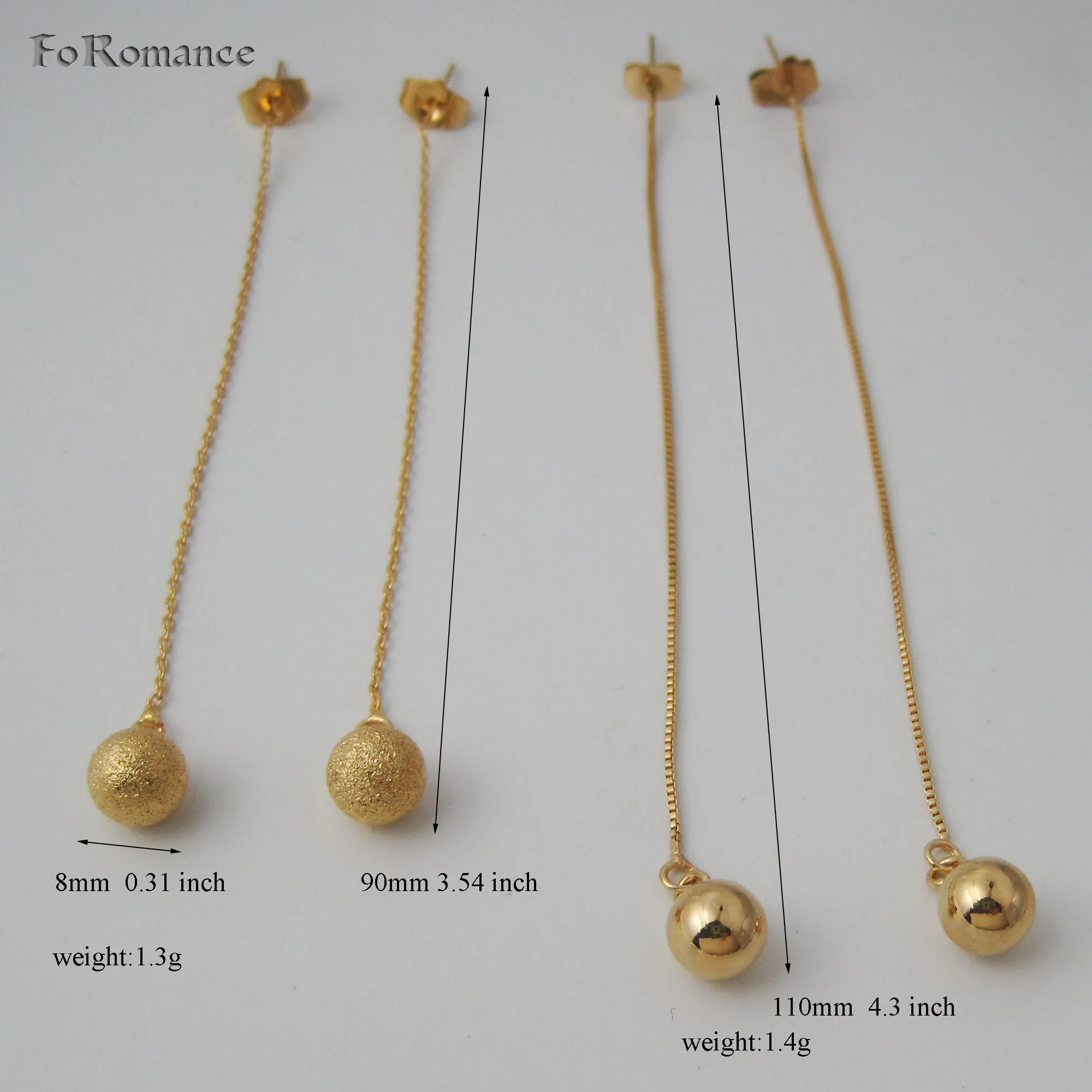 TWO STYLES YELLOW GOLD PLATED PLAIN AND SCRUB BALL DANGLER DANGLE EARRING long TALL 90MM 3.54 inch / 110MM 4.3 inch