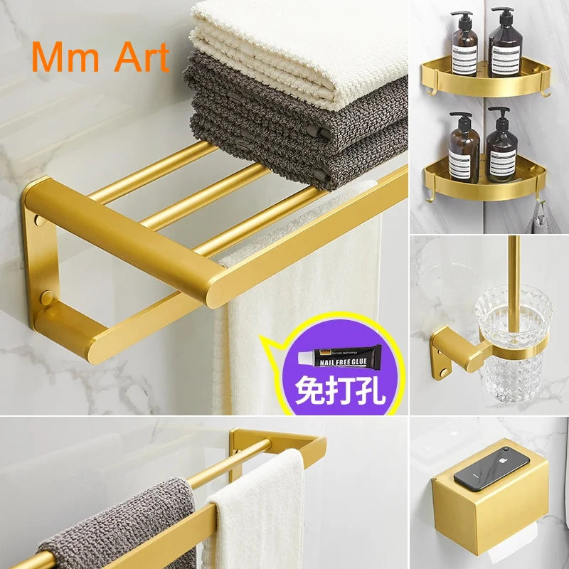 

No punching holes pull gold towel rack bathroom towel rack bathroom rack set space aluminum toilet pendant