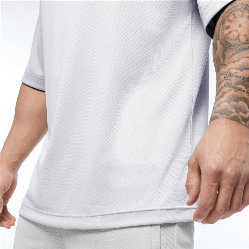 Muscleguys Gym Clothing Mesh Fitness Mens Oversized T Shirt Outdoor Hip Hop Streetwear Loose Half Sleeve Bodybuilding T-shirt