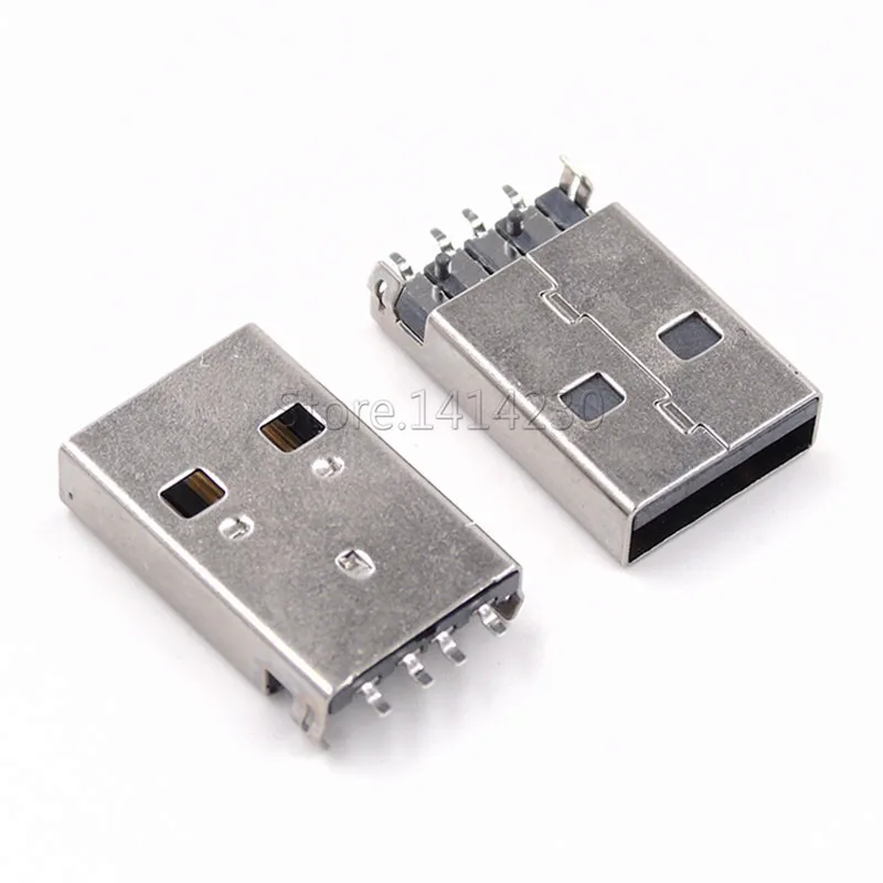 10Pcs USB 2.0 Male A Type 4Pins SMD 180 degree SMT Male USB Connectors Sink Plate Type Black