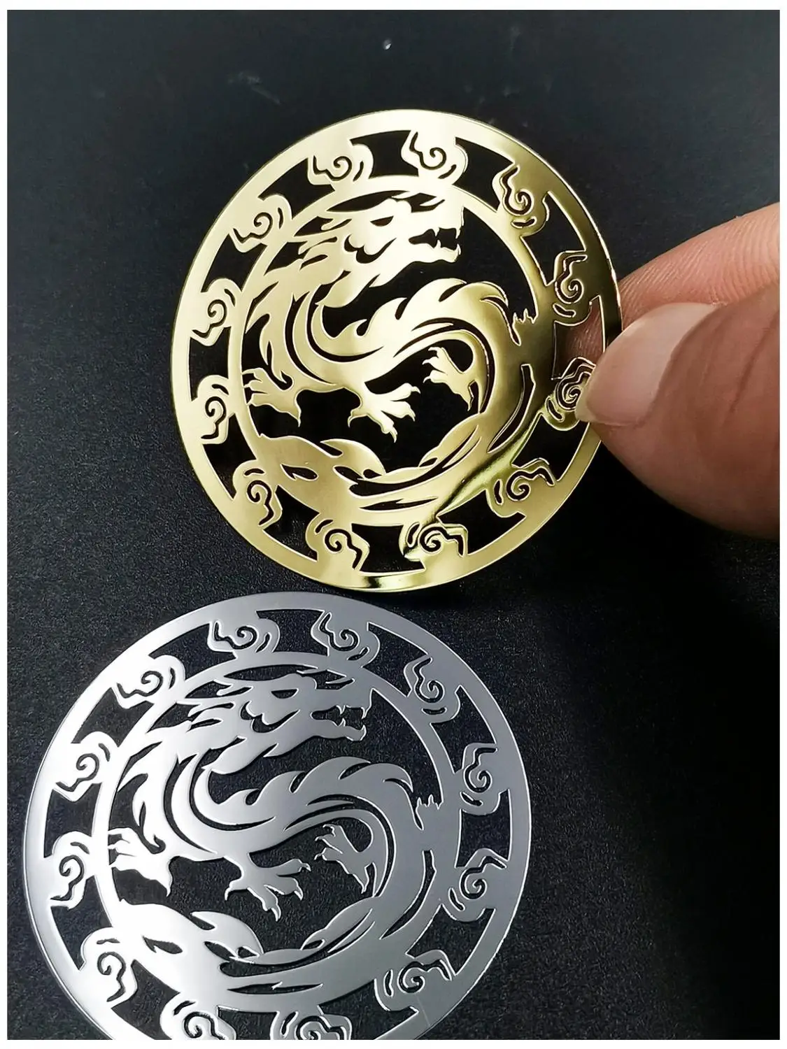 

2 pcs Metal Gold Dragon Badge Chrome Logo Vinyl Sticker Cellphone Decal Stickers for Laptop Iphone car IPAD or Helmet